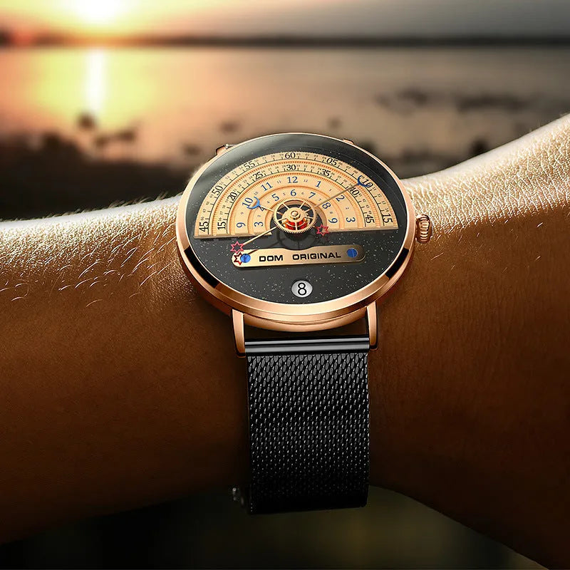 Men's gold and silver 40mm sports quartz watch with leather or steel strap