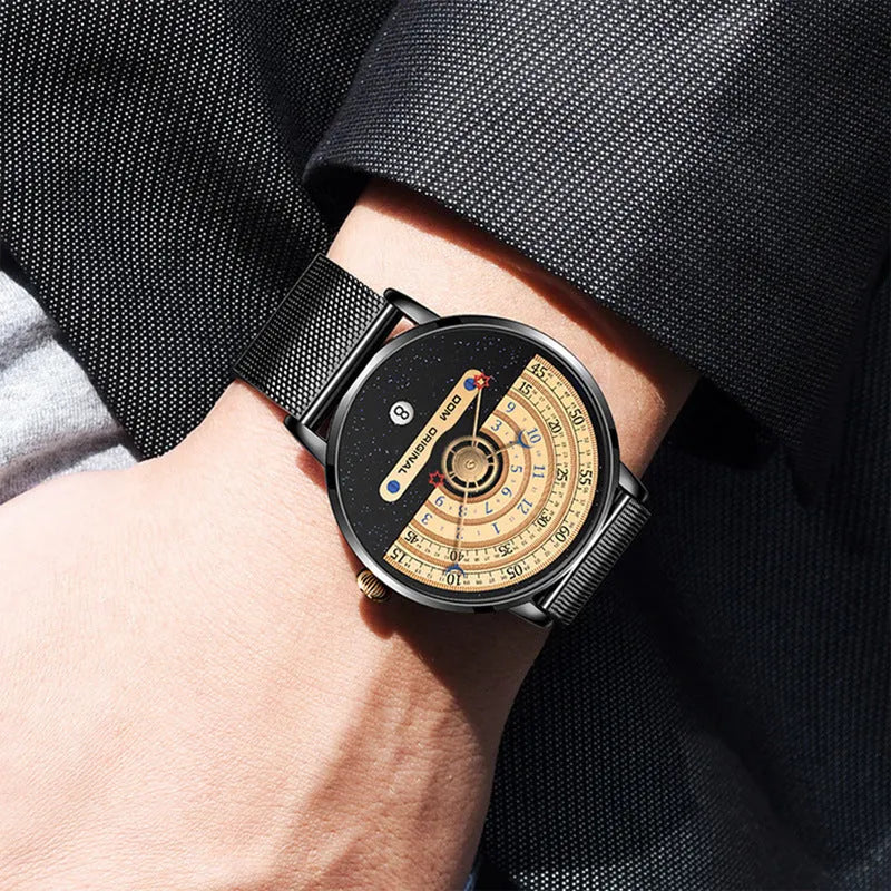 Men's gold and silver 40mm sports quartz watch with leather or steel strap