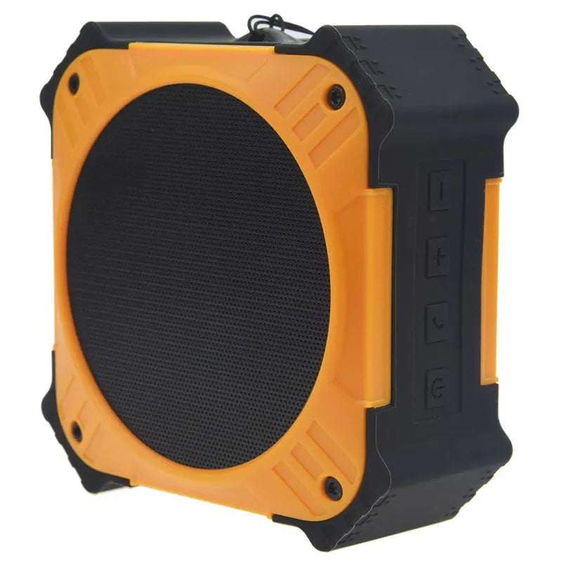 Compact black or blue waterproof portable Bluetooth speaker with wrist strap