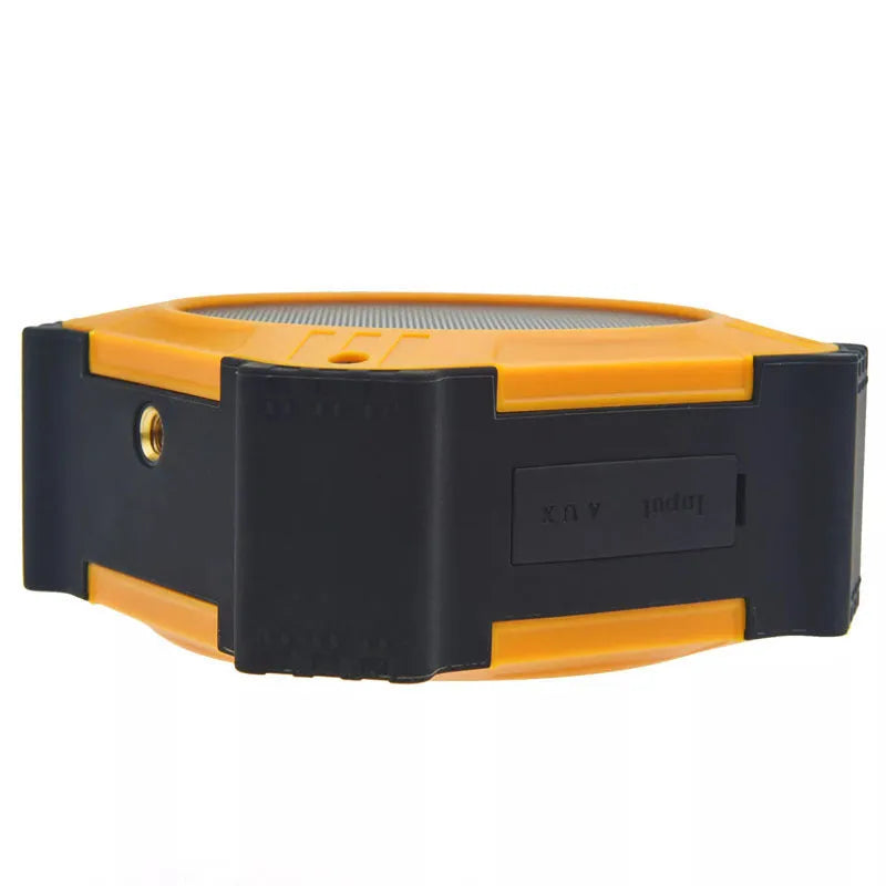 Compact black or blue waterproof portable Bluetooth speaker with wrist strap