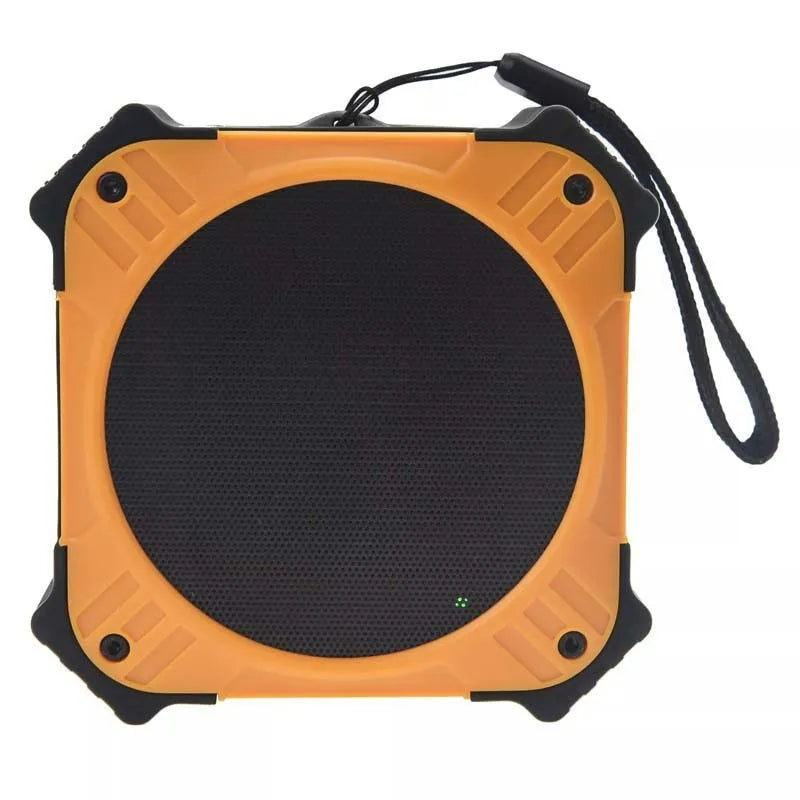 Compact black or blue waterproof portable Bluetooth speaker with wrist strap