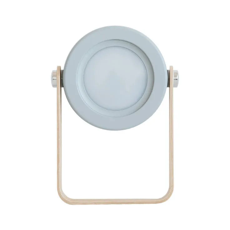 Round USB charging night light with wooden lamp holder, touch switch, warm light, 190x140x38mm, in white or grey
