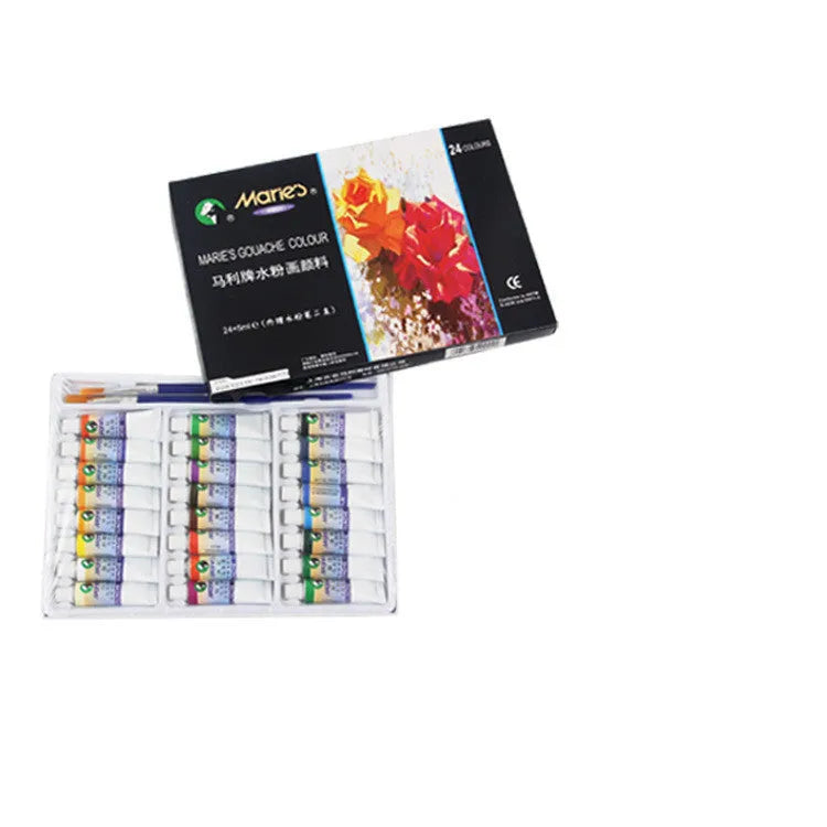 Boxed set of Marley gouache paint tubes in 12ml size, showing multiple colour options