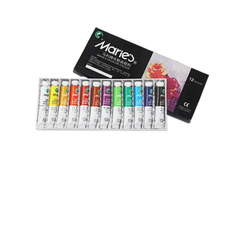Boxed set of Marley gouache paint tubes in 12ml size, showing multiple colour options