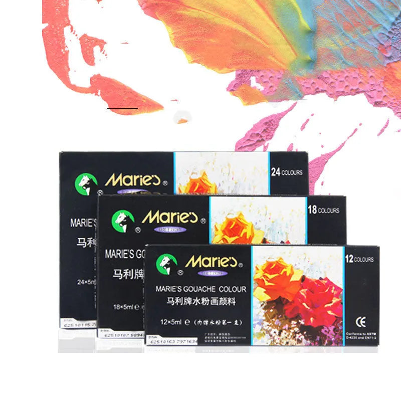 Boxed set of Marley gouache paint tubes in 12ml size, showing multiple colour options
