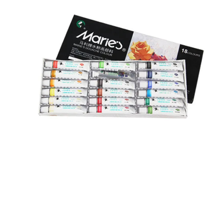 Boxed set of Marley gouache paint tubes in 12ml size, showing multiple colour options