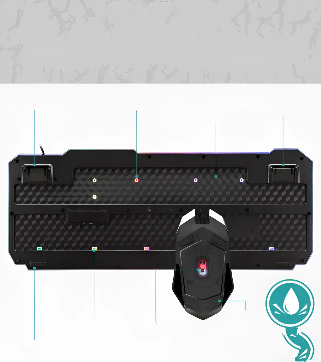 4D wired gaming keyboard and mouse set with USB, 2400dpi optical mouse, backlight, 1.5m cable, SET1 or SET2 colour