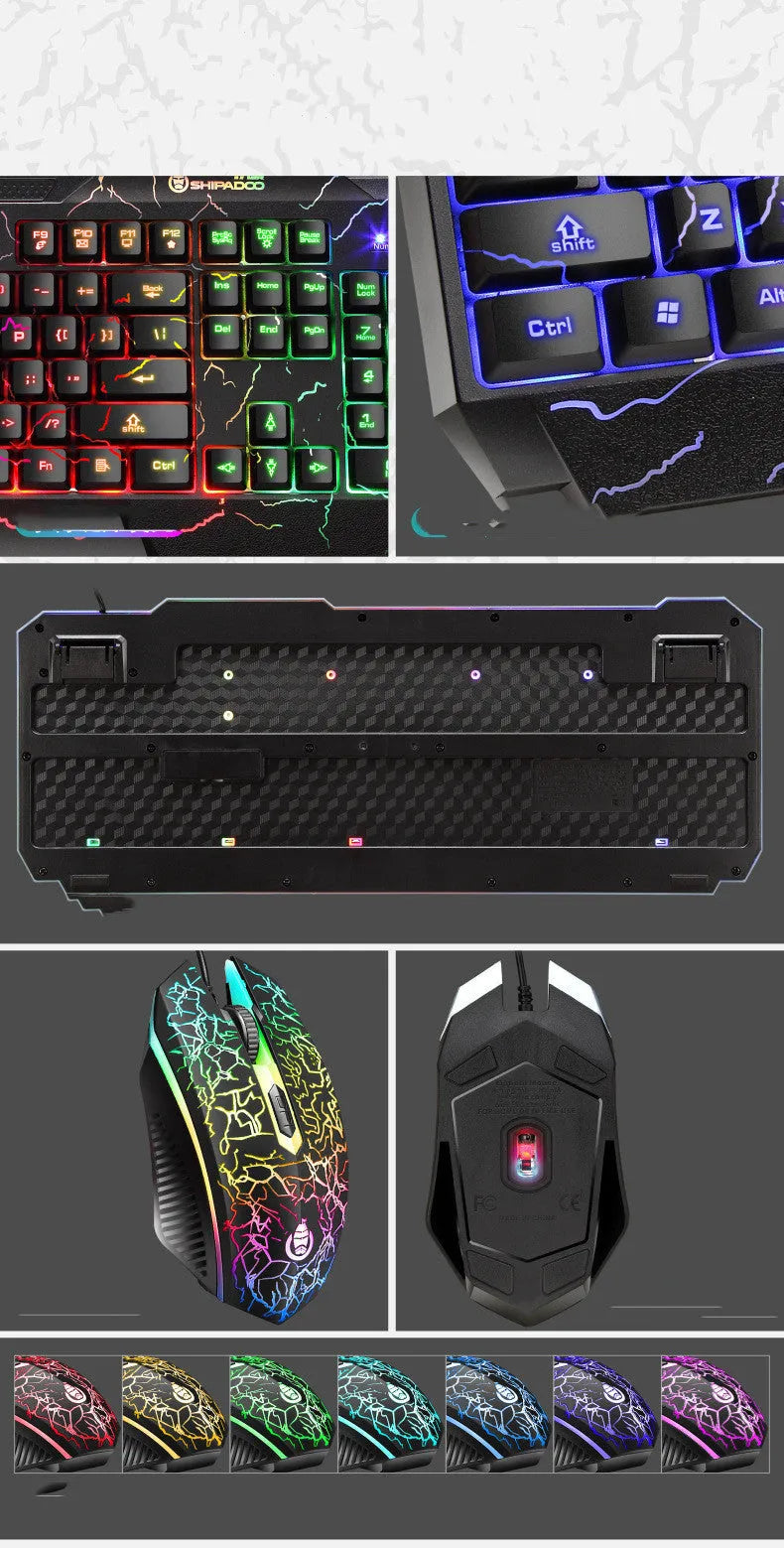 4D wired gaming keyboard and mouse set with USB, 2400dpi optical mouse, backlight, 1.5m cable, SET1 or SET2 colour