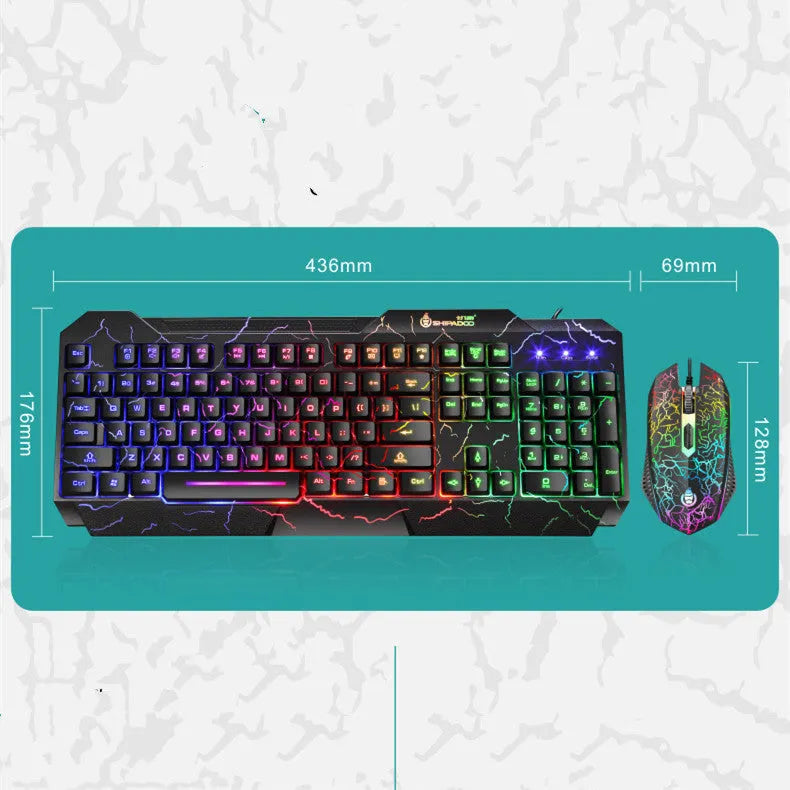 4D wired gaming keyboard and mouse set with USB, 2400dpi optical mouse, backlight, 1.5m cable, SET1 or SET2 colour