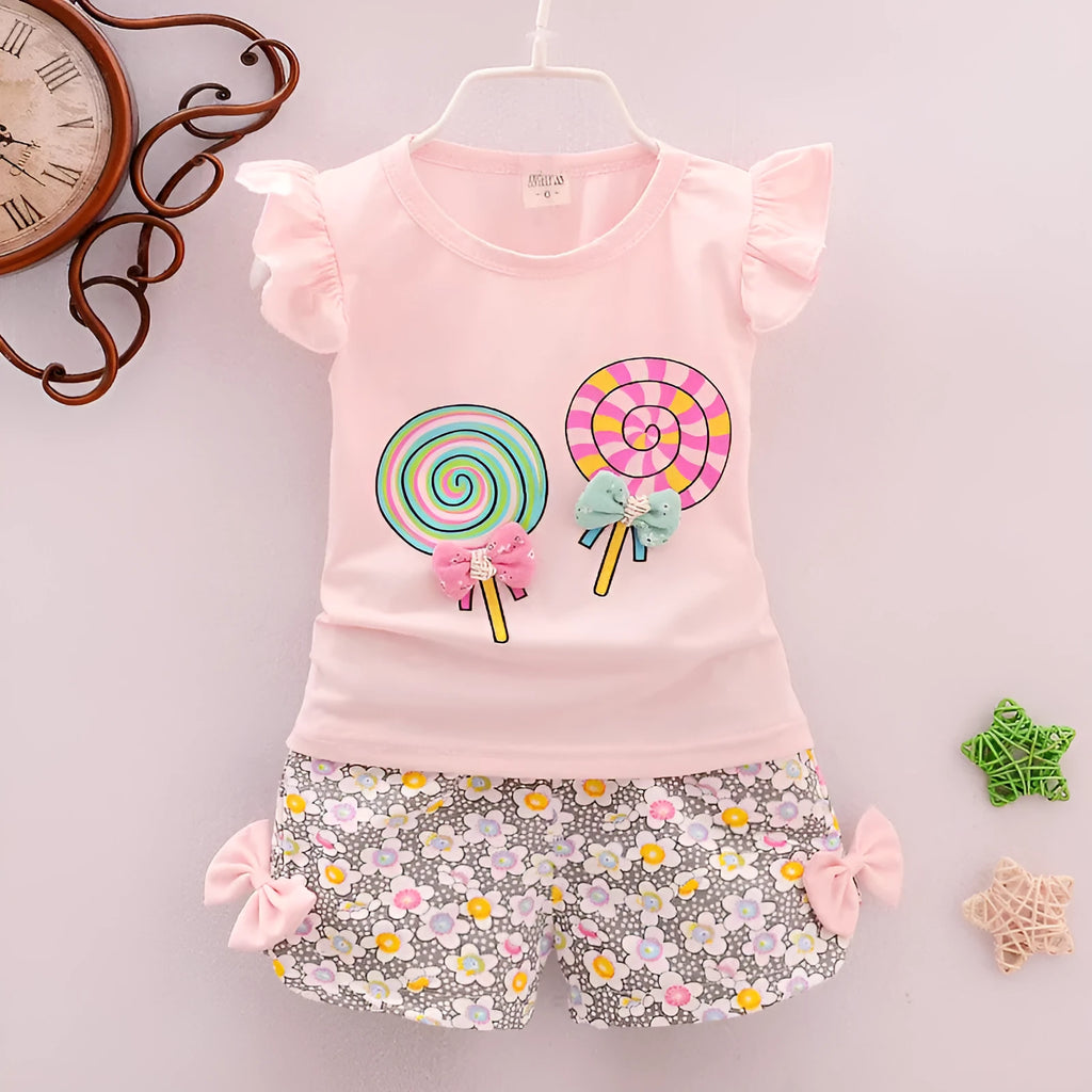 Girls cotton two-piece sleeveless top and shorts set, Korean style, 95% cotton, pink colour, size for toddlers 70-100cm