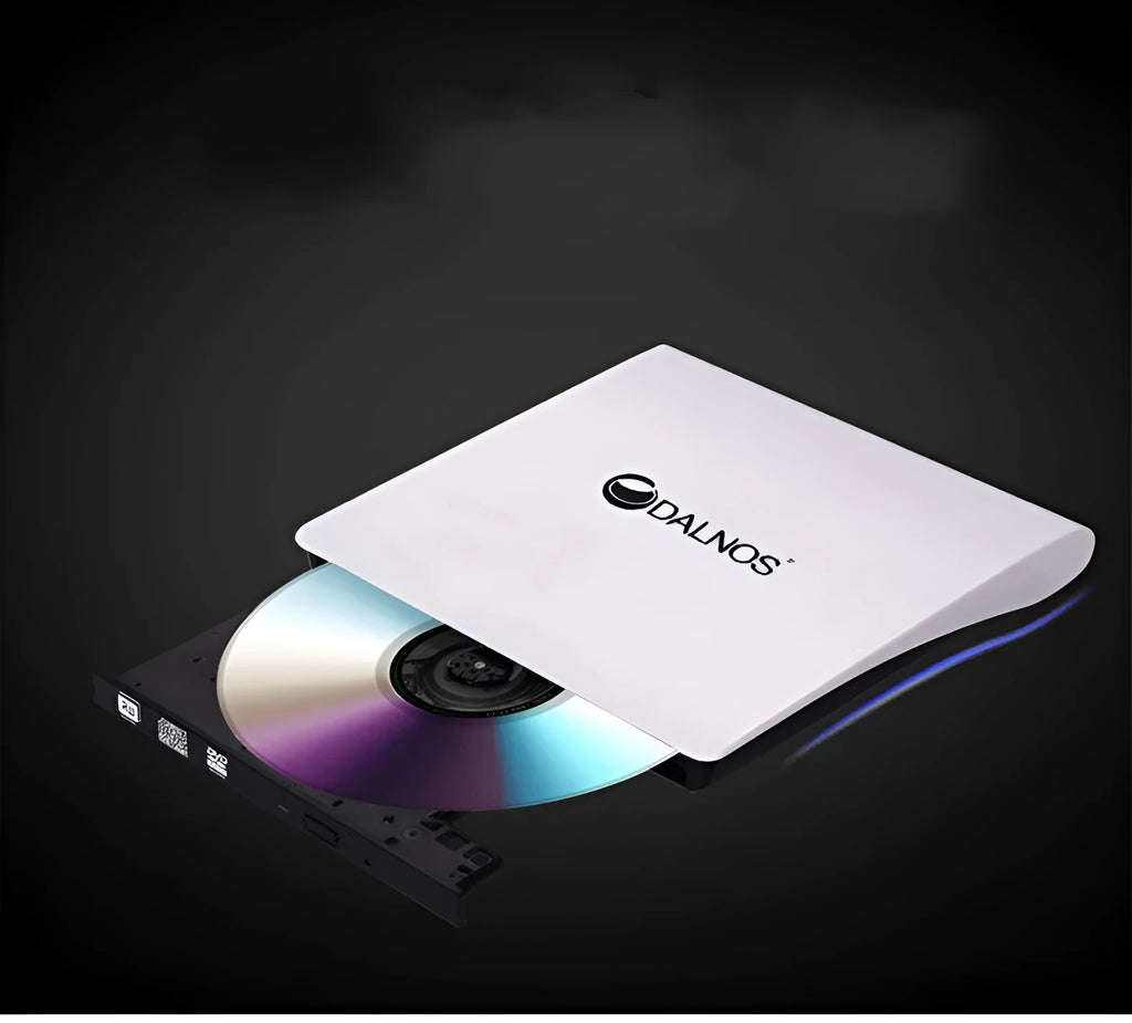 Black external USB DVD burner for laptop and notebook, 138x135x39mm, 24X read speed