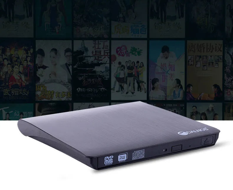 Black external USB DVD burner for laptop and notebook, 138x135x39mm, 24X read speed