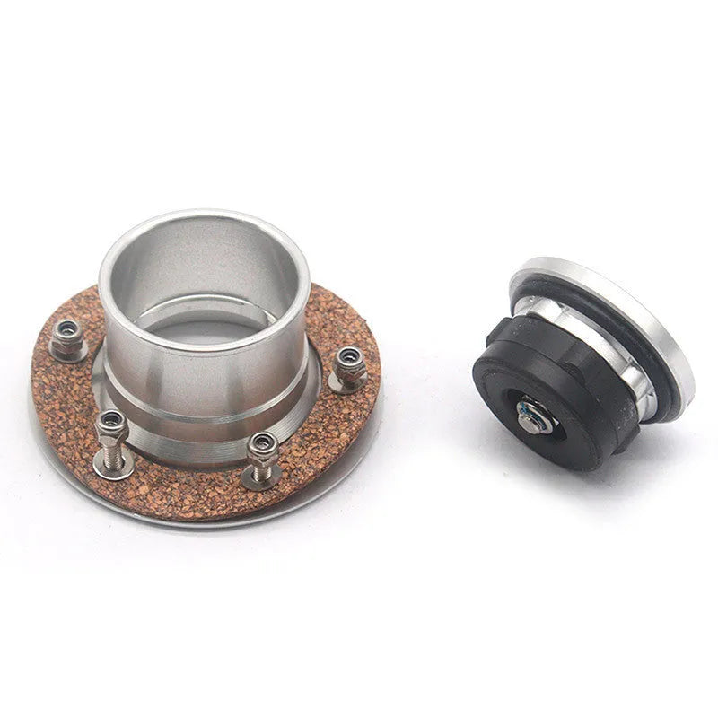 Silver aluminium alloy universal car fuel tank cap on a white background