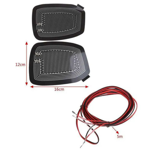 12V car side mirror heated defogger pad set with two black pads, adhesive tape, switch, and cable