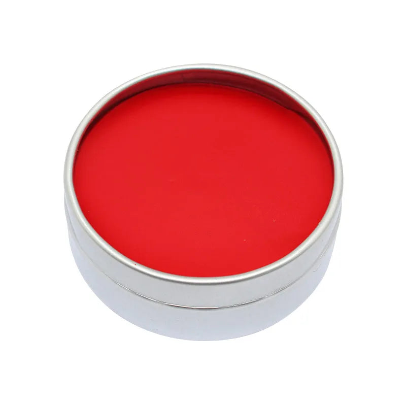 Open palette showing 12 pans of face paint in colours white, red, black, yellow, gold, coffee, green, rose red, dark blue, turquoise blue, silver, and purple.