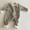 Striped cotton baby jumpsuit with long sleeves and hidden buttons for infant winter wear