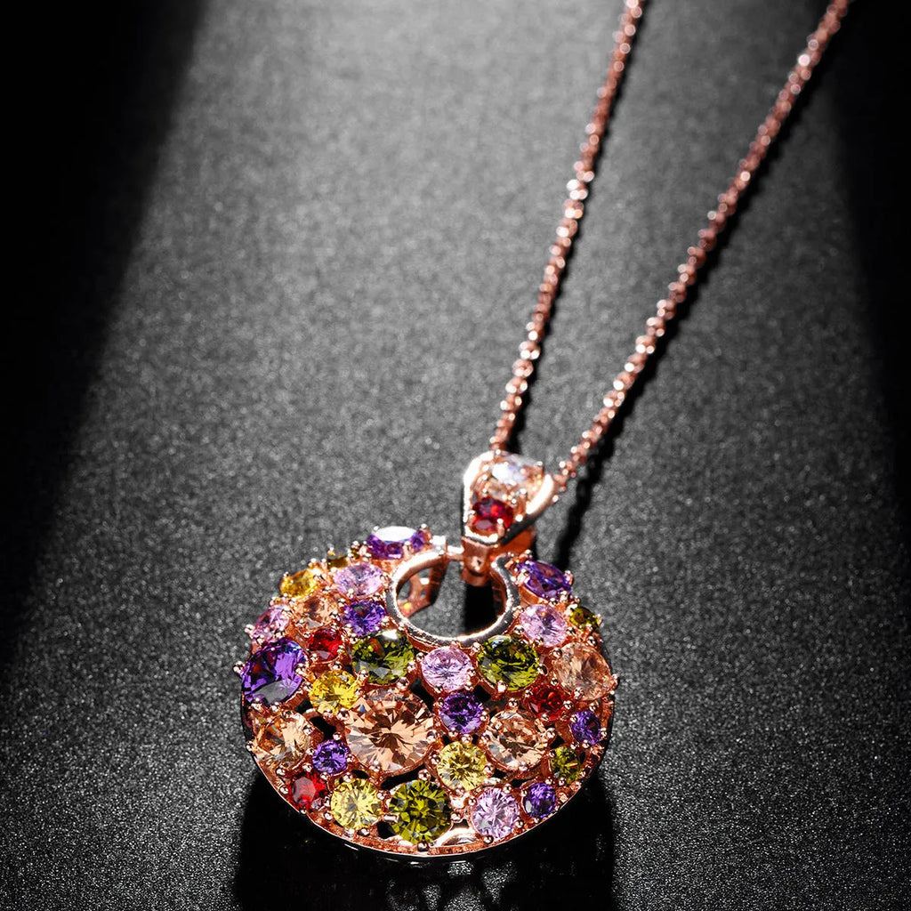 Geometric copper necklace with zircon stones in rose gold finish for women