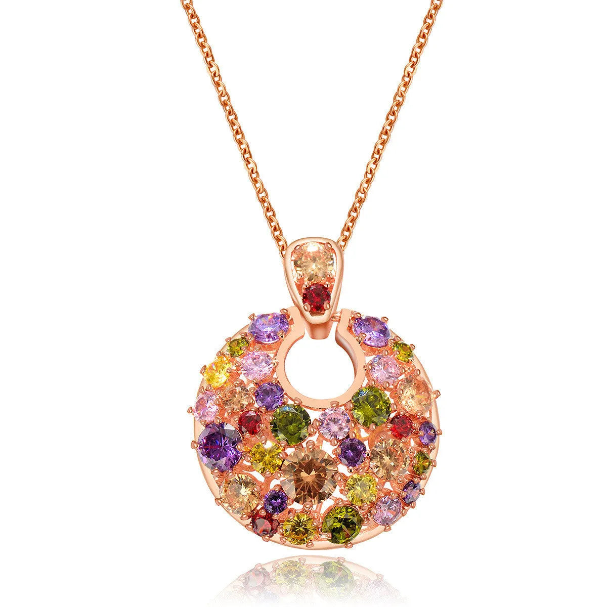 Geometric copper necklace with zircon stones in rose gold finish for women