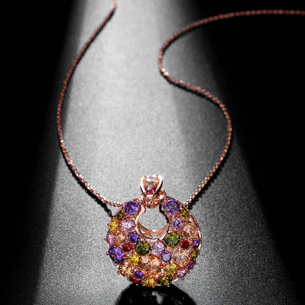 Geometric copper necklace with zircon stones in rose gold finish for women