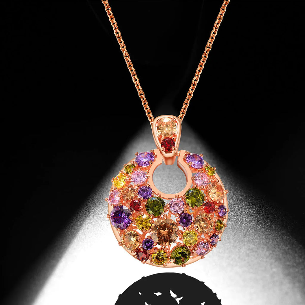 Geometric copper necklace with zircon stones in rose gold finish for women