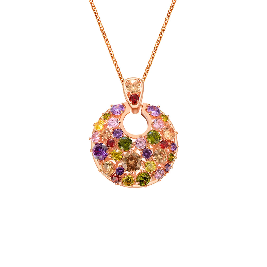 Geometric copper necklace with zircon stones in rose gold finish for women