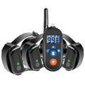 Remote control electric dog training collar with black adjustable strap and receiver on a light background