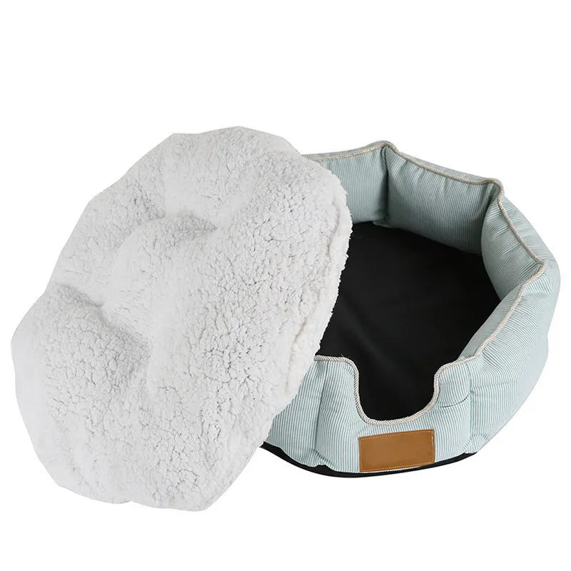 Blue winter pet cotton nest mat for cats and dogs, soft cloth bed with size options S and M