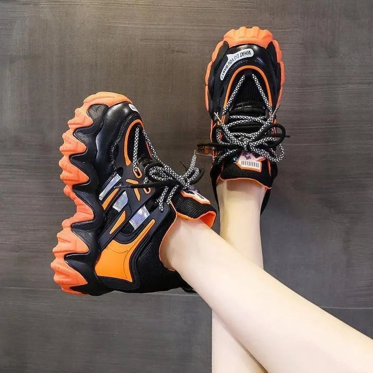 Women's inner height platform casual sports shoes with cross straps, artificial PU upper, grey colour option