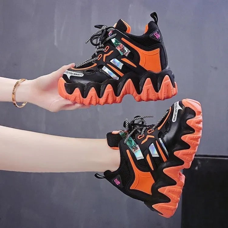 Women's inner height platform casual sports shoes with cross straps, artificial PU upper, grey colour option