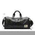Black waterproof PU leather sports training bag showing multiple internal compartments and carrying handles