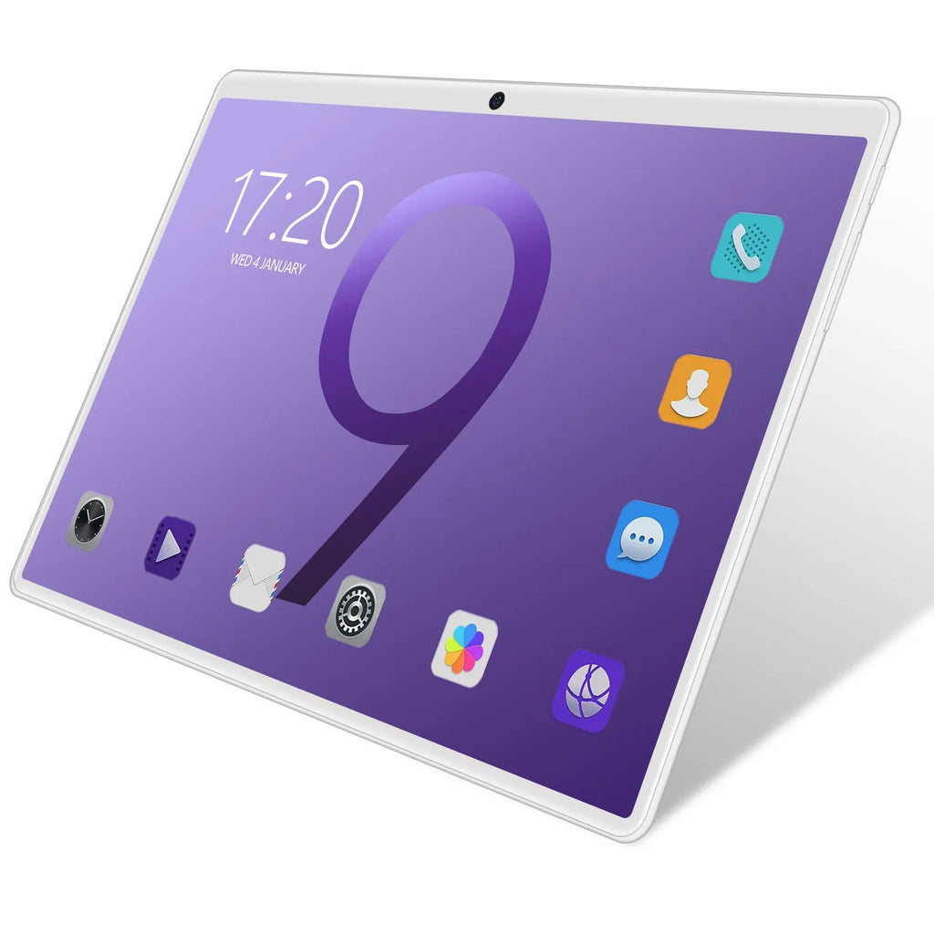 10 inch tablet PC with GPS and dual SIM – Black front view showing IPS screen and menu icons