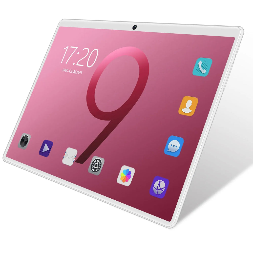 10 inch tablet PC with GPS and dual SIM – Black front view showing IPS screen and menu icons