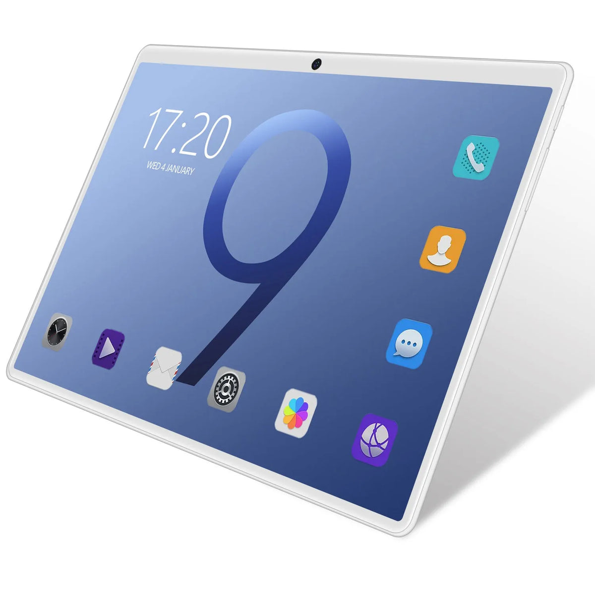 10 inch tablet PC with GPS and dual SIM – Black front view showing IPS screen and menu icons