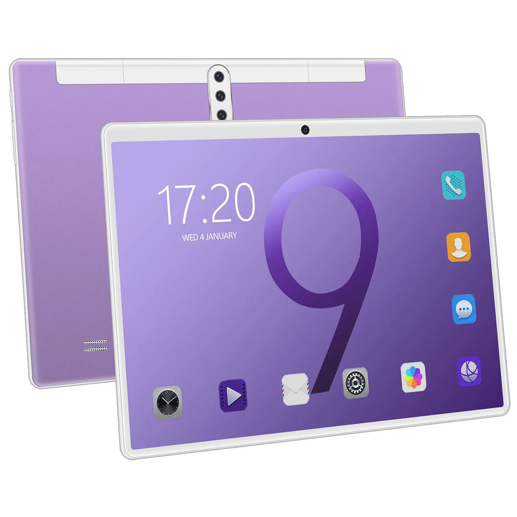 10 inch tablet PC with GPS and dual SIM – Black front view showing IPS screen and menu icons