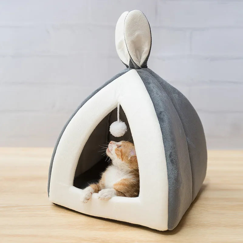 Cat house villa bed in grey cloth with enclosed design for cats and small dogs