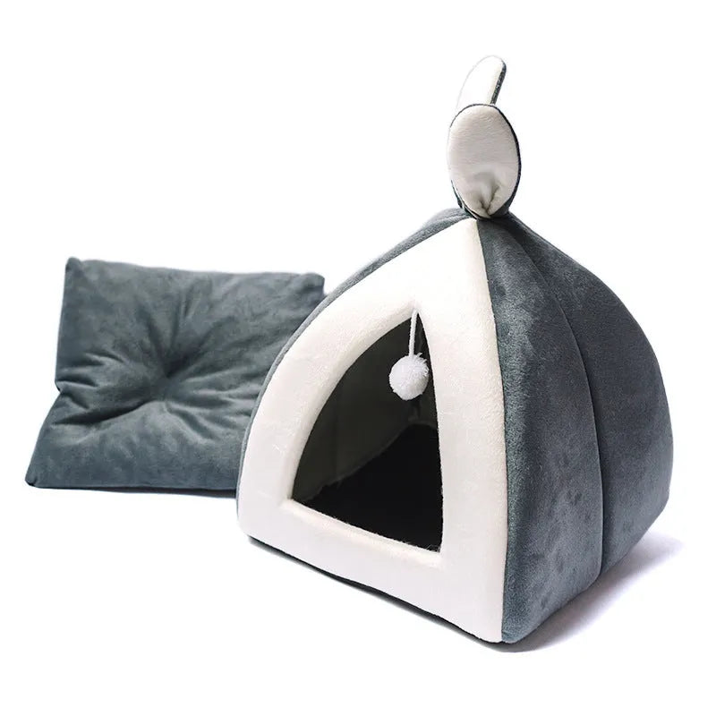 Cat house villa bed in grey cloth with enclosed design for cats and small dogs