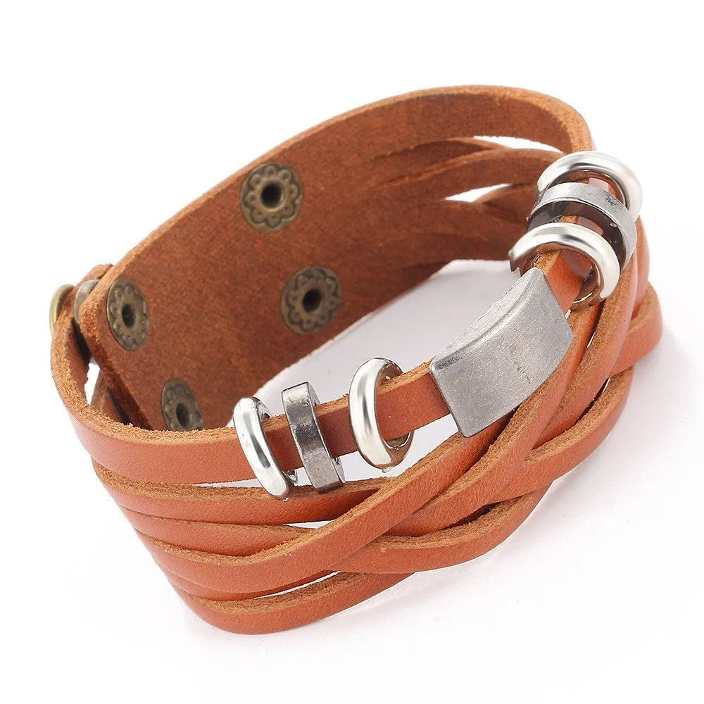 Men's multilayer braided wristband bracelet in brown or black colour options
