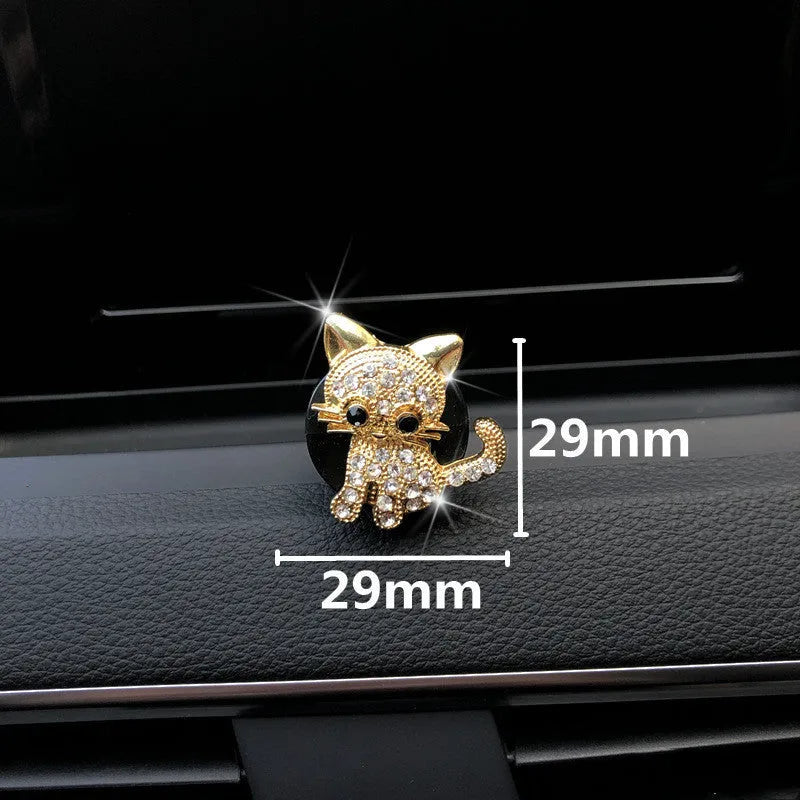 Retro cute kitten car ornament air freshener fragrant cotton metal 29mm grey gold