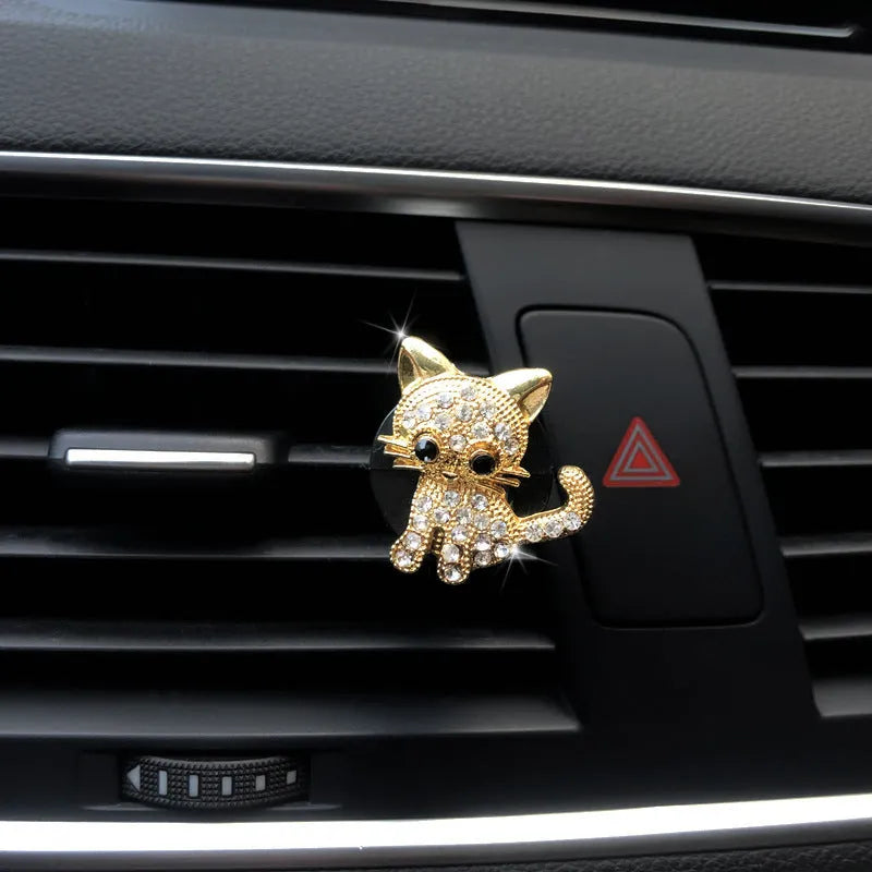 Retro cute kitten car ornament air freshener fragrant cotton metal 29mm grey gold