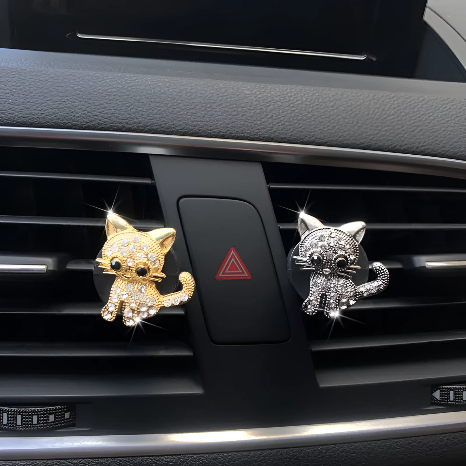 Retro cute kitten car ornament air freshener fragrant cotton metal 29mm grey gold