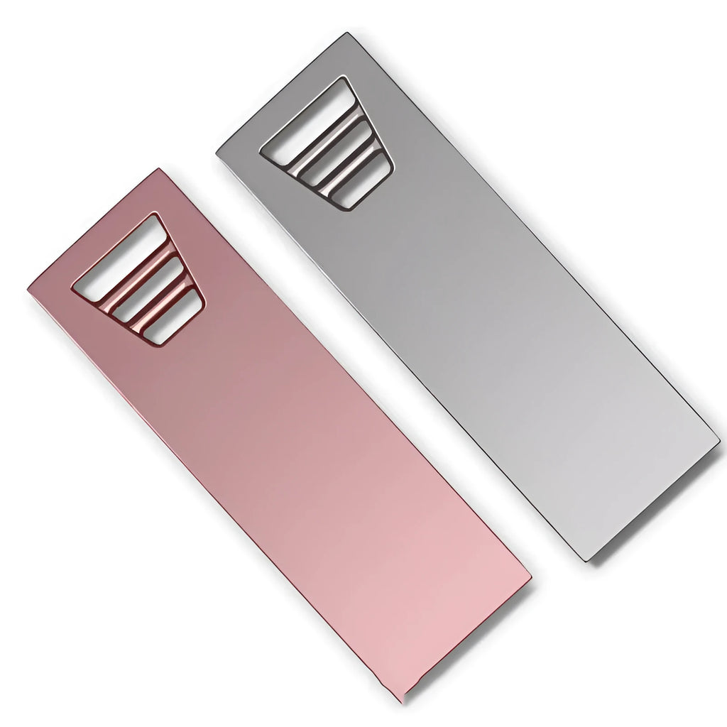 Customised creative metal USB flash drive in pink and silver colour options with compact design