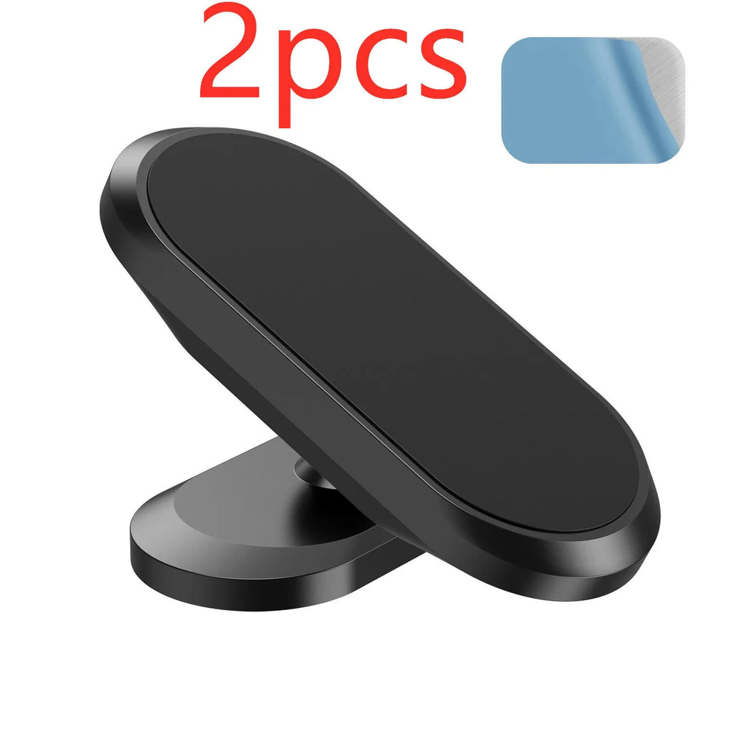 Black ABS 360-degree rotating magnetic car phone holder on dashboard with smartphone attached in portrait mode