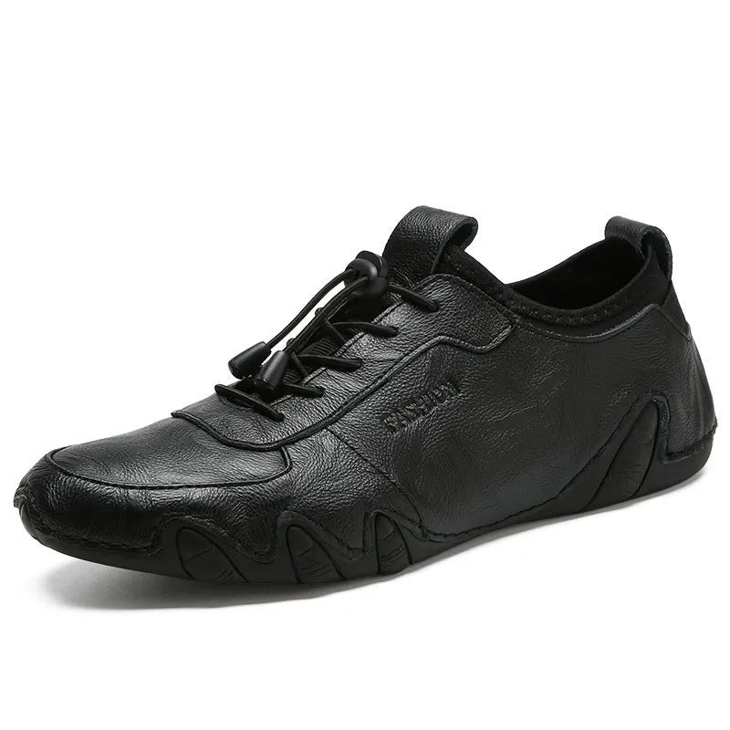 All-match men's lazy driving shoe covers in round toe, flat heel, rubber sole, leather inside, black colour, sizes 38-44