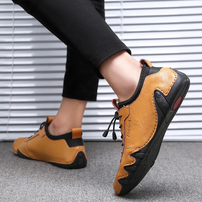 All-match men's lazy driving shoe covers in round toe, flat heel, rubber sole, leather inside, black colour, sizes 38-44