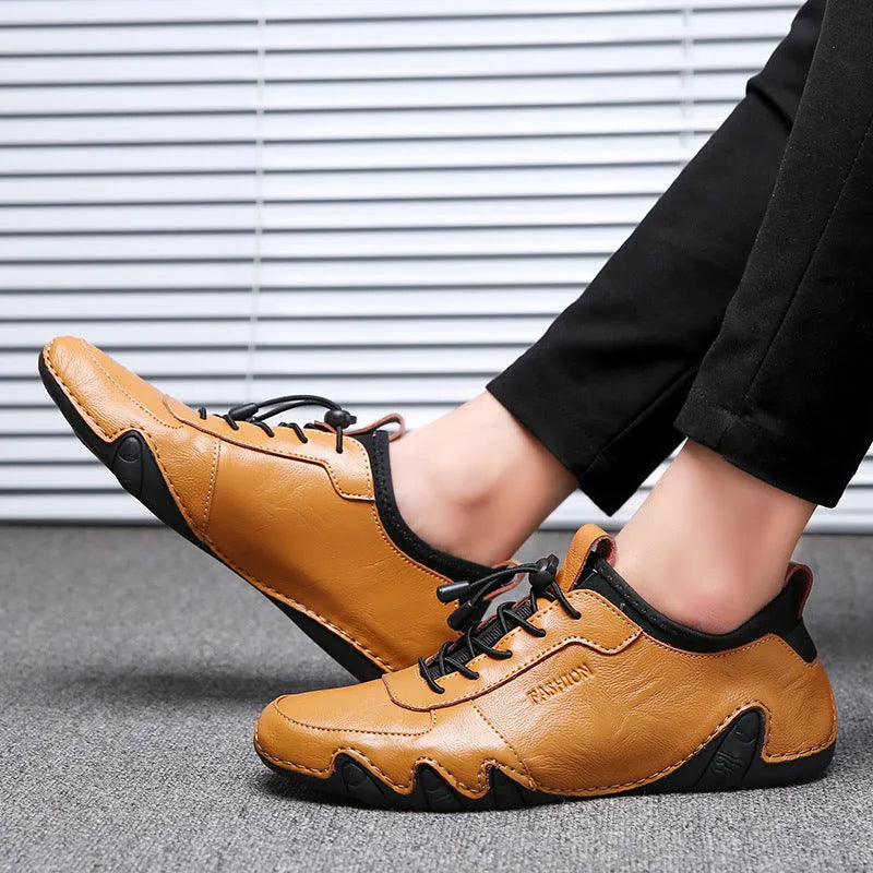 All-match men's lazy driving shoe covers in round toe, flat heel, rubber sole, leather inside, black colour, sizes 38-44