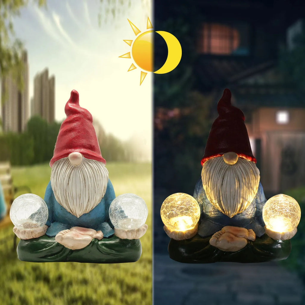 Solar LED resin garden statue of faceless old man dwarf measuring 27cm for outdoor decoration