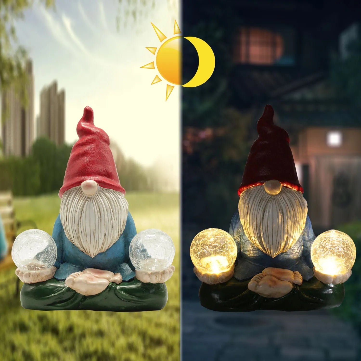 Solar LED resin garden statue of faceless old man dwarf measuring 27cm for outdoor decoration