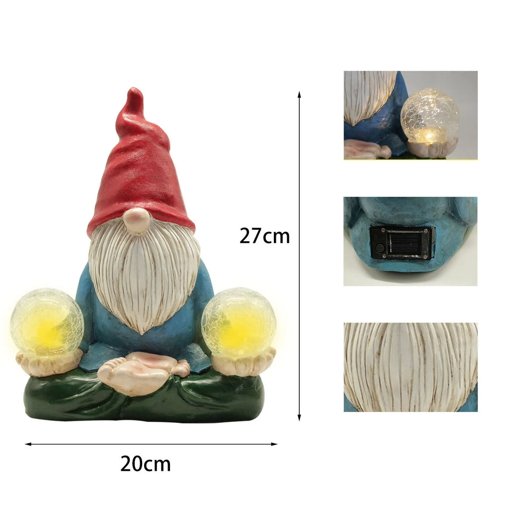 Solar LED resin garden statue of faceless old man dwarf measuring 27cm for outdoor decoration