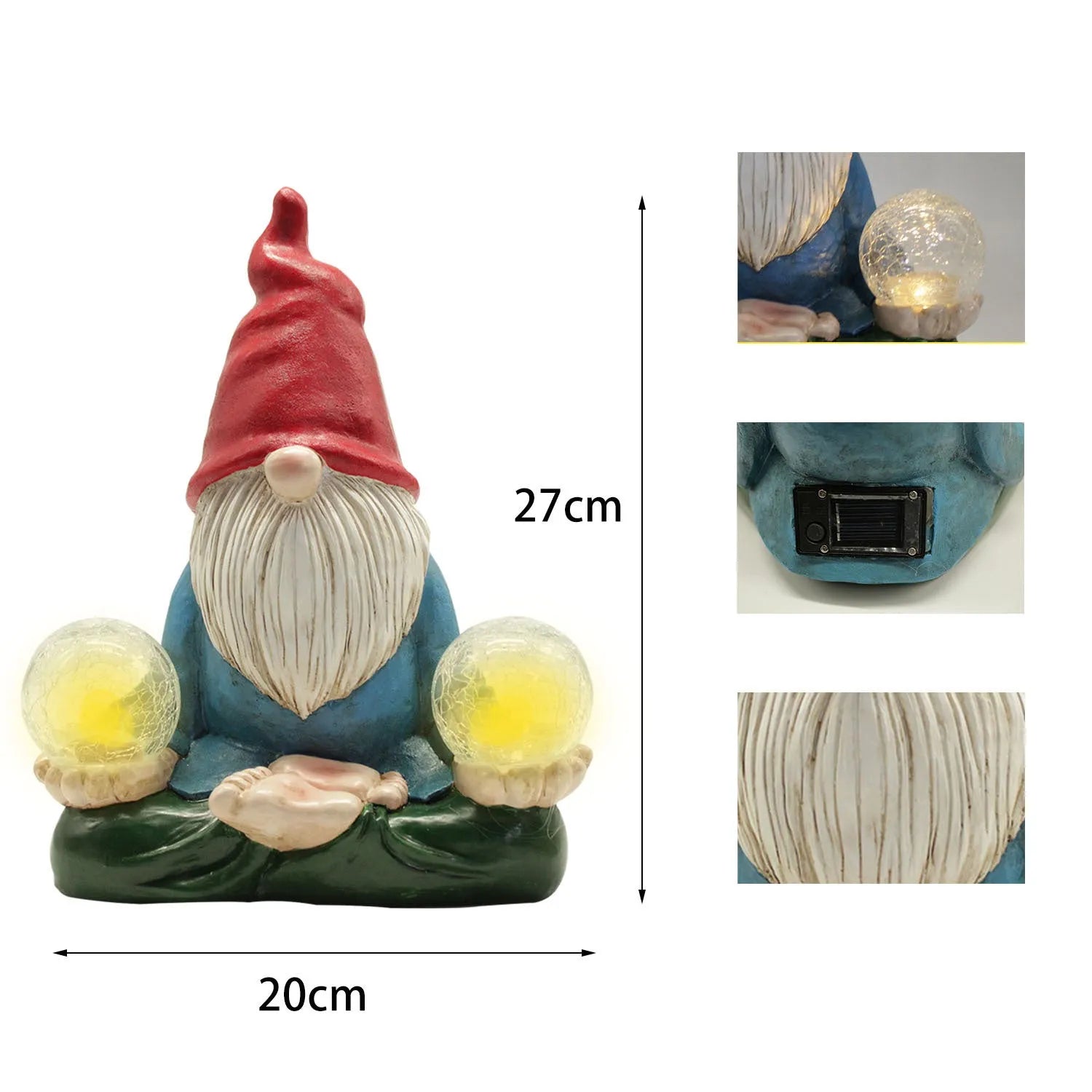 Solar LED resin garden statue of faceless old man dwarf measuring 27cm for outdoor decoration