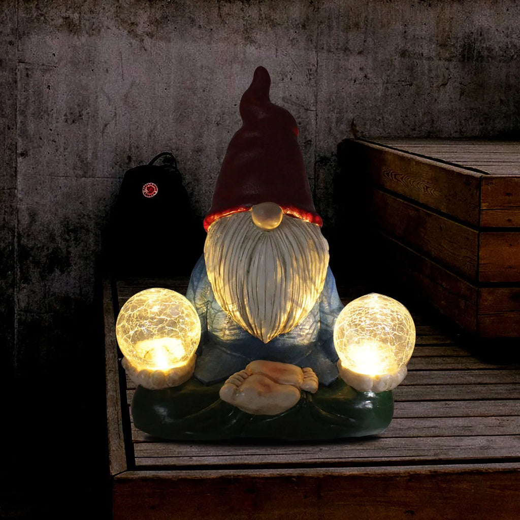 Solar LED resin garden statue of faceless old man dwarf measuring 27cm for outdoor decoration
